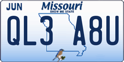 MO license plate QL3A8U