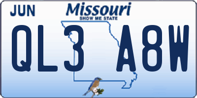 MO license plate QL3A8W