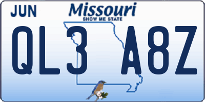 MO license plate QL3A8Z