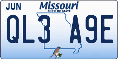 MO license plate QL3A9E