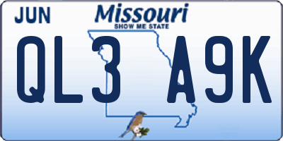MO license plate QL3A9K