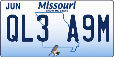 MO license plate QL3A9M