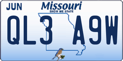 MO license plate QL3A9W