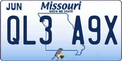 MO license plate QL3A9X