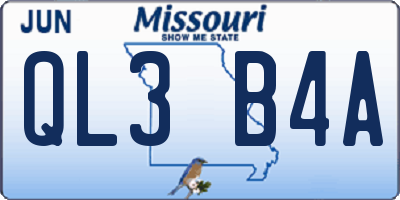 MO license plate QL3B4A