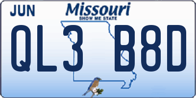 MO license plate QL3B8D