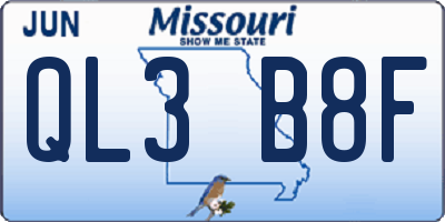 MO license plate QL3B8F