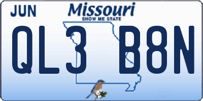 MO license plate QL3B8N
