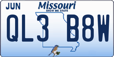 MO license plate QL3B8W