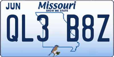 MO license plate QL3B8Z