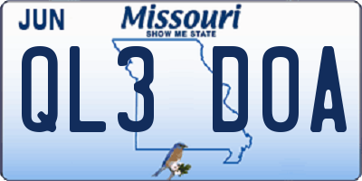 MO license plate QL3D0A
