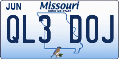 MO license plate QL3D0J