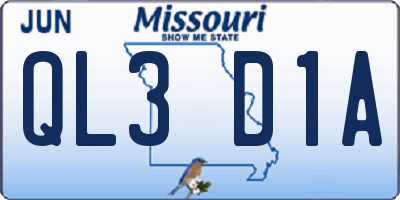 MO license plate QL3D1A