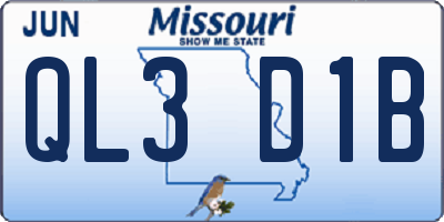 MO license plate QL3D1B
