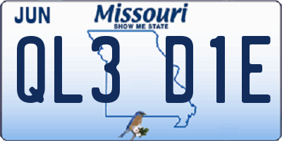 MO license plate QL3D1E