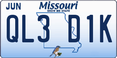 MO license plate QL3D1K