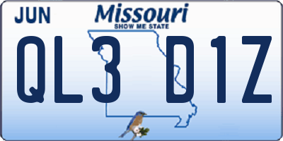 MO license plate QL3D1Z