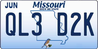 MO license plate QL3D2K