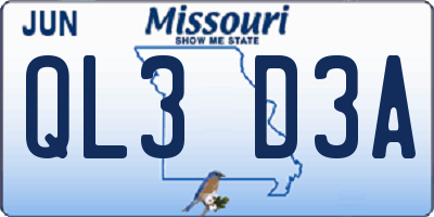 MO license plate QL3D3A