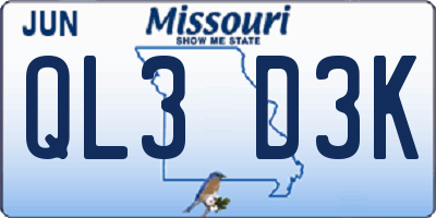 MO license plate QL3D3K