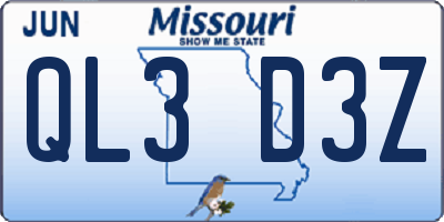 MO license plate QL3D3Z