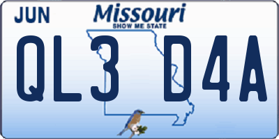 MO license plate QL3D4A