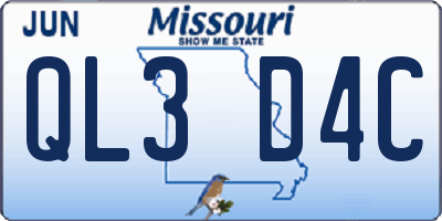 MO license plate QL3D4C