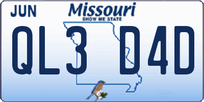 MO license plate QL3D4D