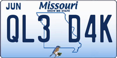 MO license plate QL3D4K