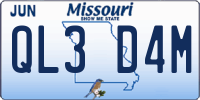 MO license plate QL3D4M
