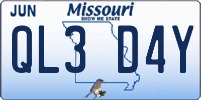 MO license plate QL3D4Y