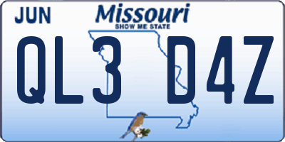 MO license plate QL3D4Z
