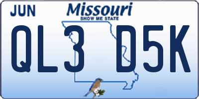 MO license plate QL3D5K