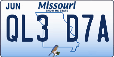 MO license plate QL3D7A