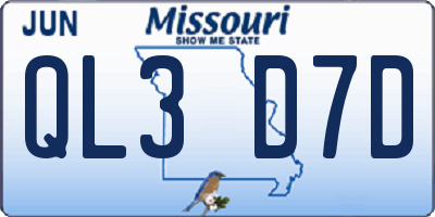 MO license plate QL3D7D