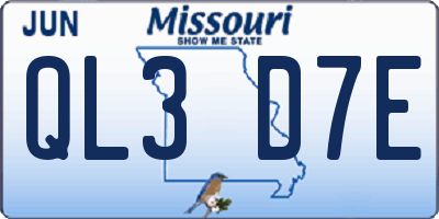 MO license plate QL3D7E