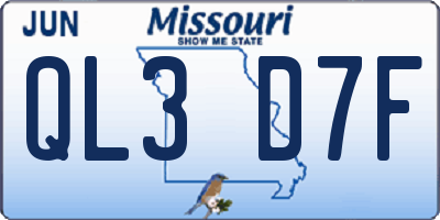 MO license plate QL3D7F