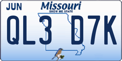 MO license plate QL3D7K