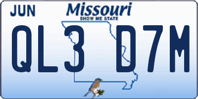 MO license plate QL3D7M