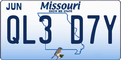 MO license plate QL3D7Y