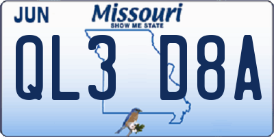 MO license plate QL3D8A