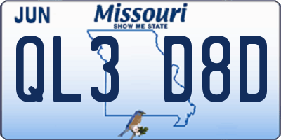 MO license plate QL3D8D