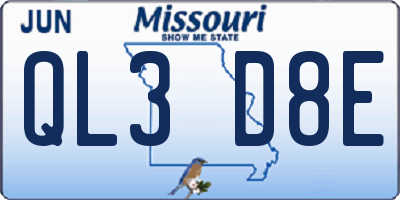 MO license plate QL3D8E