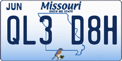 MO license plate QL3D8H