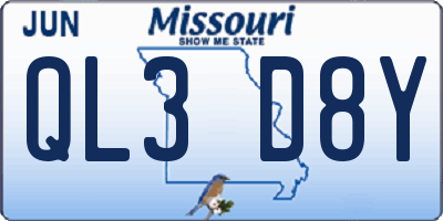 MO license plate QL3D8Y