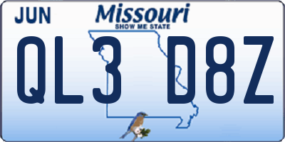 MO license plate QL3D8Z