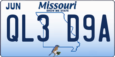 MO license plate QL3D9A