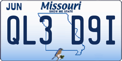 MO license plate QL3D9I