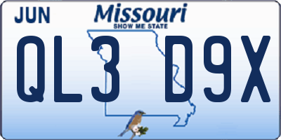 MO license plate QL3D9X