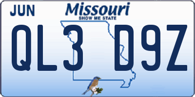 MO license plate QL3D9Z